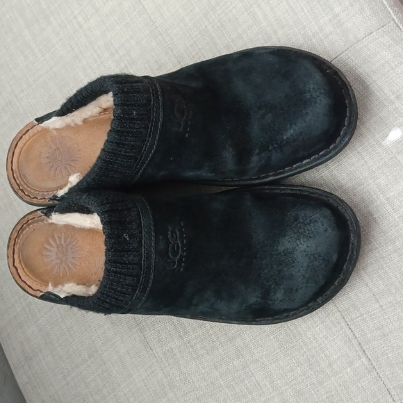 UGG Australia Wedge Heeled Shearling Lined Clogs Black Suede Size 9 - Picture 3 of 15